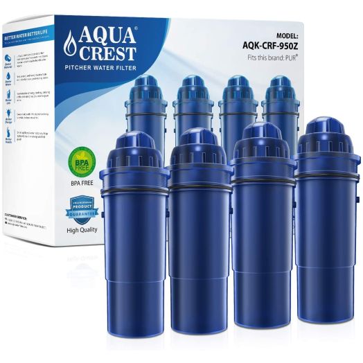 AQUACREST CRF-950Z Pitcher Water Filter, Compatible with Pur Pitchers and Dispensers PPT700W, CR-1100C, DS-1800Z and More (Pack of 4) (Packing May Vary)