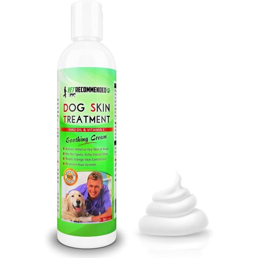 Vet Recommended Dog Dry Skin Cream and Moisturizer - Helps Dog Hair Loss Regrowth - Dry Nose and Cracked Paws - Works with Hot Spots for Dogs - 240ml (8 Oz)