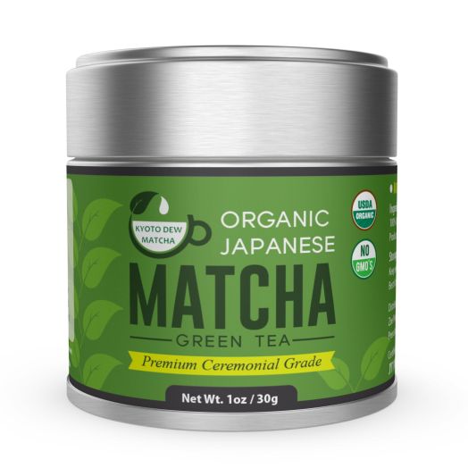 Kyoto Dew Matcha Organic Premium Ceremonial Grade from Japan Matcha Green Tea Power Radiation Free, Non Fillers, Zero Sugar USDA and JAS Certified Organic 30g (1oz) Tin