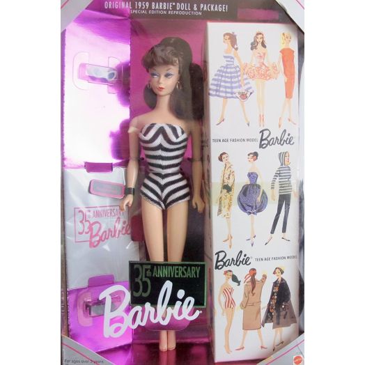 Barbie 35th Anniversary Doll (Brunette Hair) Reproduction 1959 Doll and Package Special Edition (1993)