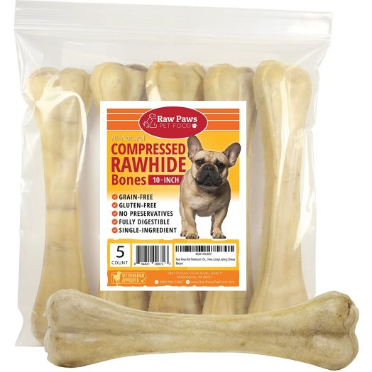 Raw Paws Pet Premium 10-inch Compressed Rawhide Bones for Dogs - Packed in USA - Long Lasting Dog Chews - Natural Pressed Rawhides - Large Dog Bones - Beef Hide Bones for Aggressive Chewers