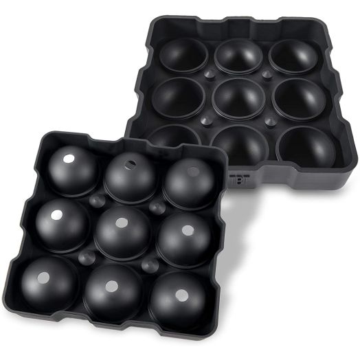 Premium Quality Ice/Cake Ball Maker, Best Whiskey Ice Mold, 9 Spherical Balls Ice Tray makes 1.8" / 4.5cm Sphere, 3 Securing Systems Preventing Leakage - 100% BPA Free, Silicone