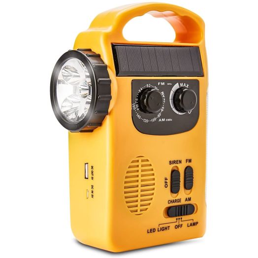 HOSHINE Multi-Functional 4-Way Powered LED Camping Lantern and Flashlight with AM/FM Radio and Cell Phone Charger, Color Yellow