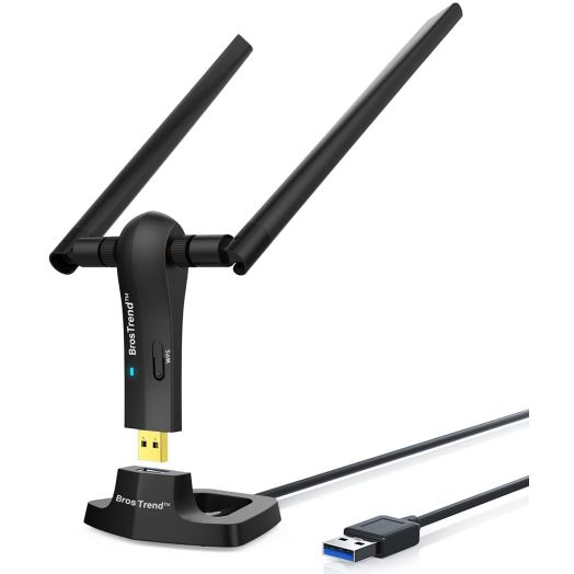 BrosTrend 1200Mbps Long Range USB WiFi Adapter for PC, Desktop, Laptop of Windows 10/8.1/8/7/XP, MAC, 2.4G/ 5GHz, w/ 2 X 5dBi Antennas, USB 3.0 Cradle