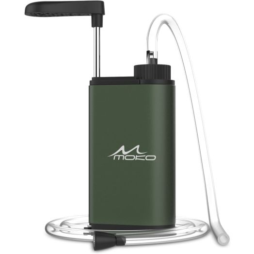 MoKo Portable Water Filter, Emergency Personal Camping Water Purifier, with Internal Carbon and Ultra Filter Assembly, 0.01 Micron Absolute Hollow Fiber Membrane, BPA Free, Matte Finish Army Green