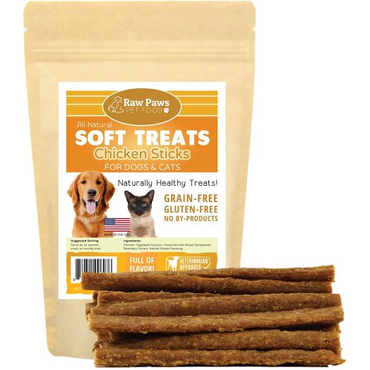 Raw Paws Pet Sausage Sticks for Dogs and Cats - Made in USA - Soft Dog Treats Grain Free - No Corn, Wheat or Soy - All-Natural Dog Jerky Sticks - Chewy Jerky for Dogs and Cats