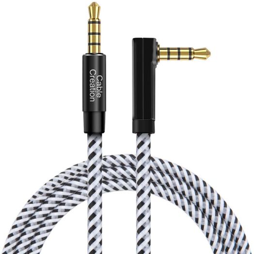 TRRS 3.5mm Audio Cable, CableCreation 90 Degree Right Angle 4-Conductor Auxiliary Stereo Aux Cable [Microphone Compatible], 3Feet