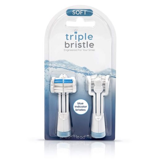 Triple Bristle Replacement Brush Head Refills | Innovative 3 Head Design | Compatible with Triple Bristle Brand Sonic Toothbrush | Color Changing Indicator Bristles | 2 Pack (Blue)