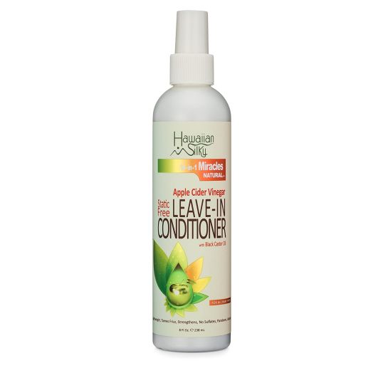 Hawaiian Silky Static-Free Apple Cider Vinegar Leave-in Conditioner, 8 fl oz - Black Castor Oil Extract for Hair Growth - Natural Treatment Men, Women and Kids - Good on Color Treated Scalp
