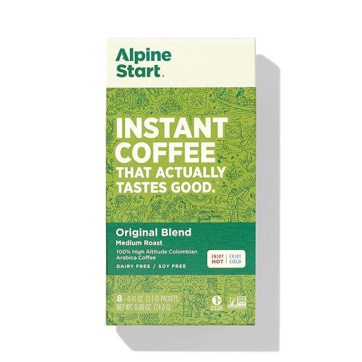 Alpine Start Premium Instant Coffee, 8 Single Packets, Original Blend, Medium Roast, 100% High Altitude Colombian Arabica Coffee, 0.88 Oz, Dairy Free, Gluten Free, Vegan, Vegetarian, Keto