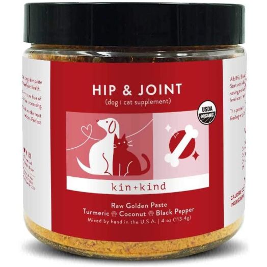kin+kind Hip and Joint (USDA Organic Bone and Joint Supplement and Raw Golden Paste) | Dog and Cat | Organic Turmeric, Organic Coconut, Organic Black Pepper