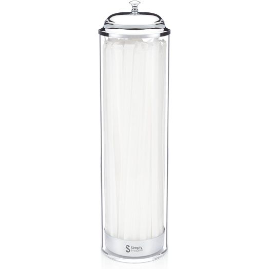 SimplyImagine Acrylic Straw Dispenser - 13 Inch Tall Drinking Straw Holder for Kitchen, Pop Up Straw Lid Dispenser for Extra Long and Jumbo Straws, Old Fashioned Retro Style