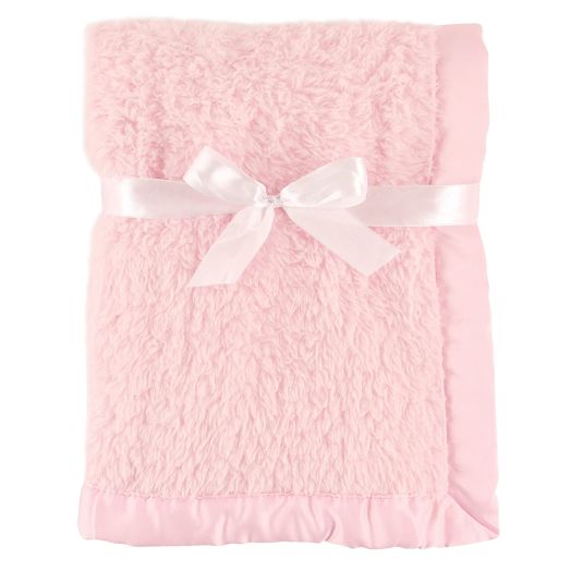 Hudson Baby Unisex Baby Sherpa Plush Blanket with Satin Binding, Pink, One Size