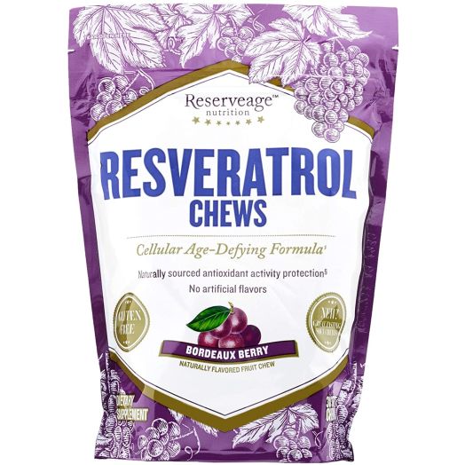 Reserveage, Resveratrol Chews, Anti Wrinkle Support to Protect Against the Aging Effects of Free Radicals for Youthful, Smooth Skin with Organic Red Grape and Acai, Bordeaux Berry, 30 Chews