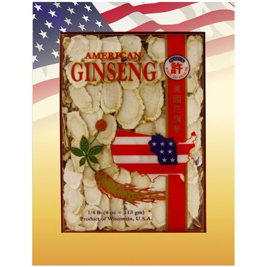 HSU's Ginseng SKU 0126-4 | Mixed Large-Medium Slices | Cultivated American Ginseng from Marathon County, Wisconsin USA w/One Free Single American Ginseng Tea Bag |  | 4oz Box, , B01MSDEECQ