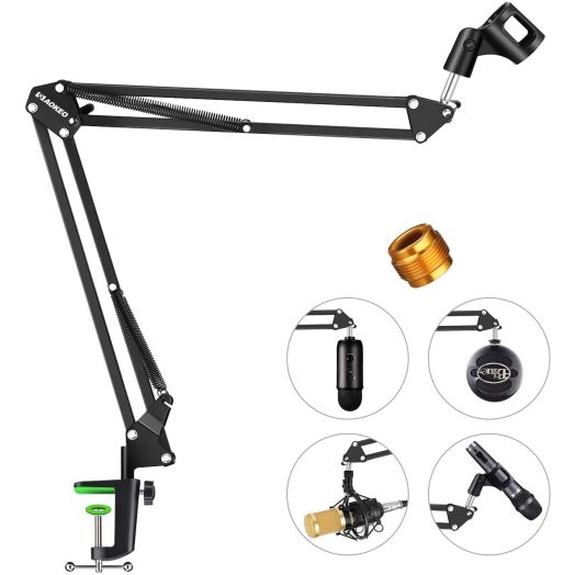 Aokeo AK-35 Microphone Stand Desk Adjustable Compact Microphone Suspension Boom Scissor Arm Stand For Blue Yeti,Blue Snowball iCE, Professional Streaming, Voice-Over, Recording, Games