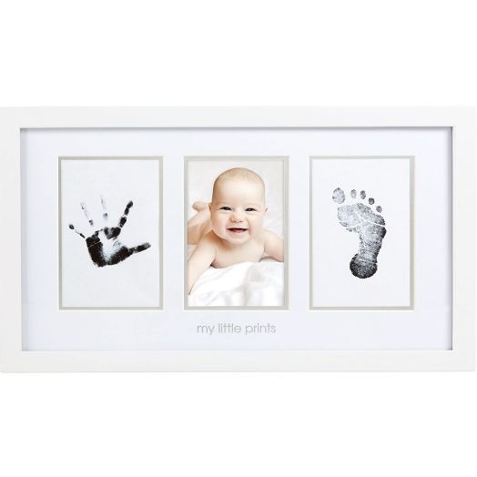 Pearhead Babyprints Newborn Baby Handprint and Footprint Photo Frame Kit and Included Safe For Baby Clean-Touch Ink Pad, White
