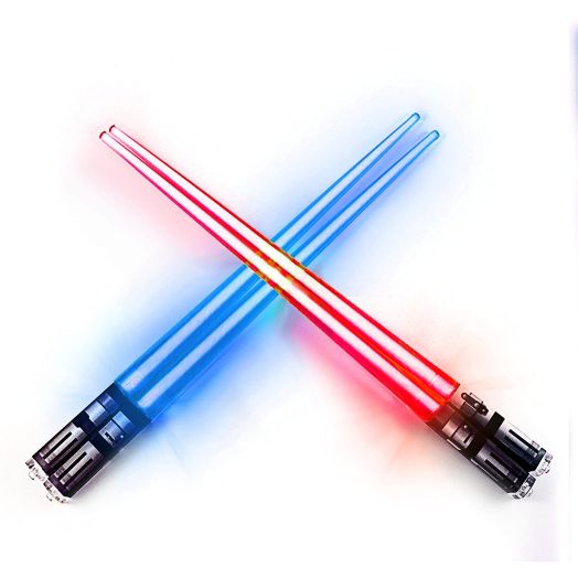 LIGHTSABER CHOPSTICKS LIGHT UP STAR WARS LED Glowing Light Saber Chop Sticks REUSABLE Sushi Lightup Sabers Red and Blue 2 Pairs