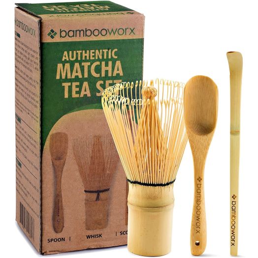 BambooWorx Japanese Tea Set, Matcha Whisk (Chasen), Traditional Scoop (Chashaku), Tea Spoon, The Perfect Set to Prepare a Traditional Cup of Matcha.