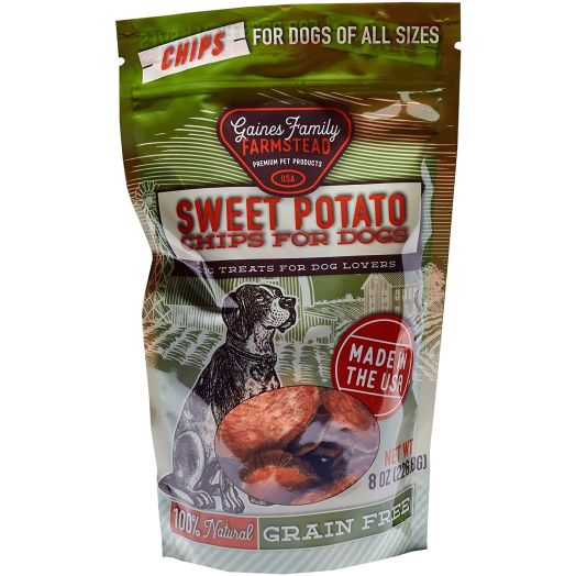 Gaines Family Farmstead Sweet Potato Dog Chips, USA Made, Natural, 8 oz. Bag