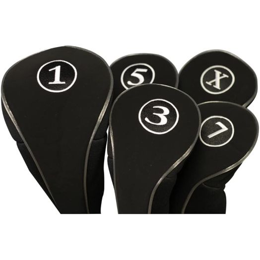 Black Golf Zipper Head Covers Driver 1 3 5 7 X Fairway Woods Headcovers Metal Neoprene Traditional Plain Protective Covers Fits All Fairway Clubs
