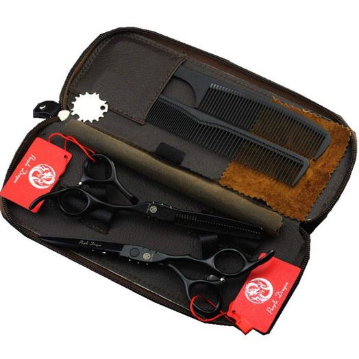 Purple Dragon Professional Japan 440C Hair Salon Cutting Shear and Barber Thinning Scissor Hairdressing Shear Set with Bag