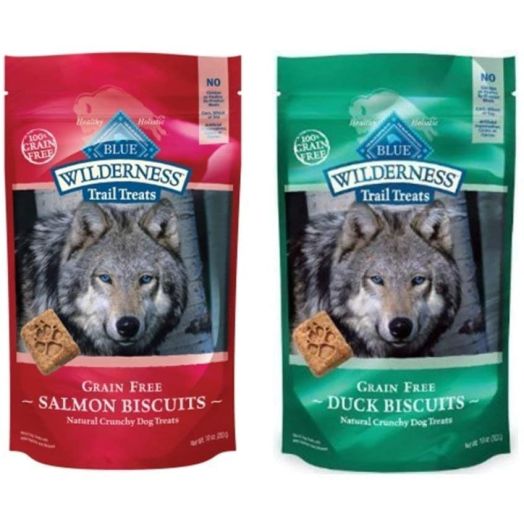 Wilderness Blue Buffalo Trail Treats Grain-Free Dog Biscuits 2 Flavor Variety Bundle: (1) Duck, and (1) Salmon, 10 Ounces