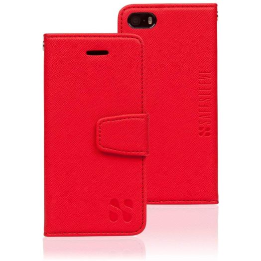 SafeSleeve EMF Protection Anti Radiation iPhone Case: iPhone SE 1 and iPhone 5/5s RFID EMF Blocking Wallet Cell Phone Case (Red)