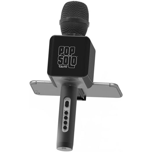 Tzumi PopSolo Rechargeable Bluetooth Karaoke Microphone and Voice Mixer with Smartphone Holder Great for All Ages (Black)