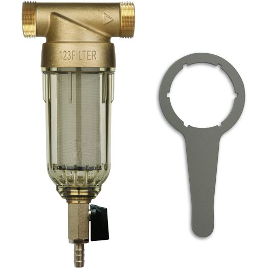 iSpring WSP-50 Reusable Whole House Spin Down Sediment Water Filter 50 Micron, 1" MNPT + 3/4" FNPT, Brass