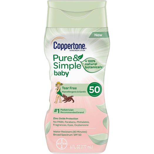 Coppertone Pure and Simple Baby Tear Free Mineral-Based Sunscreen Lotion Broad Spectrum SPF 50 (6 Fluid Ounce) (Packaging may vary)