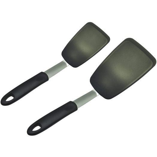 Unicook 2 Pack Flexible Silicone Spatula, Turner, 600F Heat Resistant, Ideal for Flipping Eggs, Burgers, Crepes and More, Black