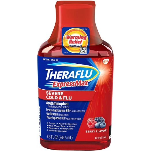 Theraflu Severe Cold and Flu Warming Relief Formula Syrup, Berry, 8.3 oz