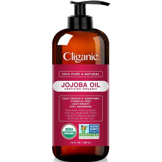 USDA Organic Jojoba Oil 16 oz with Pump, 100% Pure | Bulk, Natural Cold Pressed Unrefined Hexane Free Oil for Hair and Face | Base Carrier Oil - Certified Organic | Cliganic 90 Days Warranty