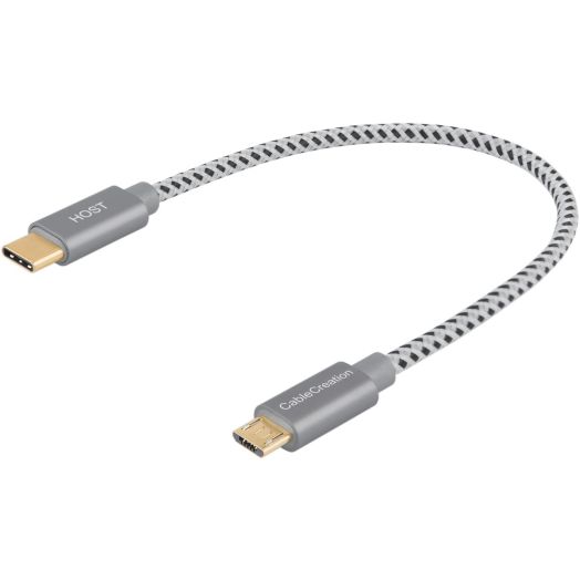 USB C to Micro USB OTG Cable, CableCreation 0.65 ft Type C Braided Cord, 480Mbps Compatible with MacBook (Pro), Galaxy S20, S20+,S8, S9, S10, Pixel 3 XL, 2 XL, Android Devices, 0.2M/ Space Gray