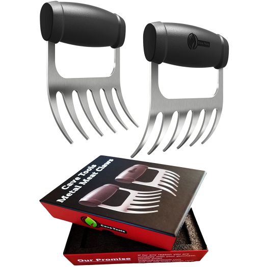 Cave Tools Meat Claws - Stainless Steel Pulled Pork SHREDDERS - BBQ Forks for Shredding Handling and Carving Food from Grill Smoker or Crock Pot - Metal Barbecue Slow Cooker Handler Accessories