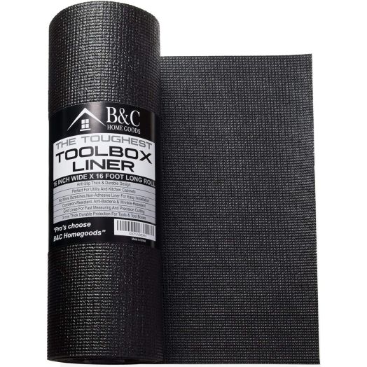 Professional Tool Box Liner and Drawer Liner - Black Non-Slip Shelf Liner Is Perfect for Protecting Your Tools - These Thick Cabinet Liners Are Easily Adjustable to Fit Any Space (16'' x 16 ft)