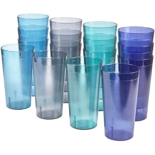 Cafe 20-ounce Break-Resistant Plastic Restaurant-Style Beverage Tumblers | Set of 16 in 4 Coastal Colors