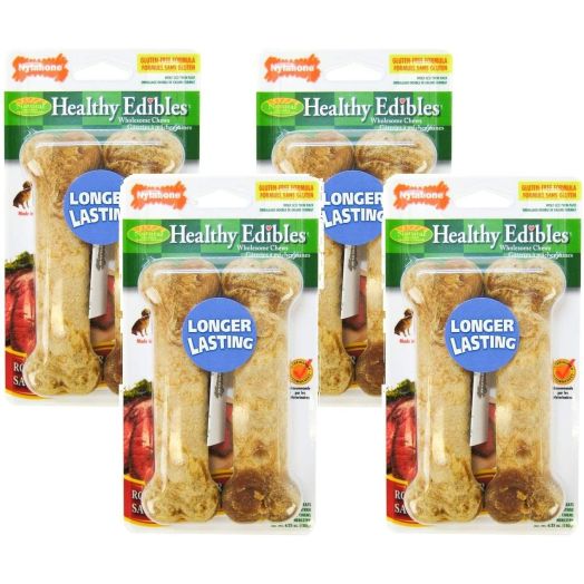 (4 Pack) Nylabone Healthy Edibles Dog Chew Treat Bones for Wolf / Medium Size Dogs (Roast Beef)
