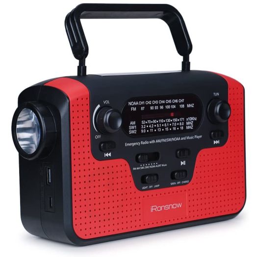 Real NOAA Alert Weather Radio with Alarm, iRonsnow IS-388 Solar Hand Crank Emergency AM/FM/SW/WB Radio, TF Card Speaker, LED Flashlight and Reading Camping Lamp, 2300mAh Cell Phone Charger