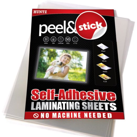 Huntz Self-Adhesive Laminating Sheets, Letter Size(9 x 12 Inches / 4 Mil), Clear, Pack of 50, HT-LMS50P
