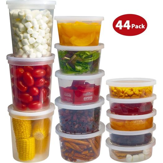 DuraHome Food Storage Containers with Lids 8oz, 16oz, 32oz Freezer Deli Cups Combo Pack, 44 Sets BPA-Free Leakproof Round Clear Takeout Container Meal Prep Microwavable (44 Sets - Mixed sizes)