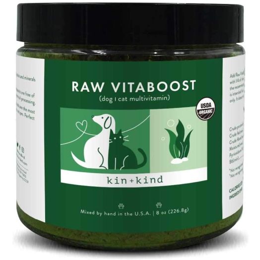 kin+kind Organic Raw VitaBoost Multivitamin Pet Supplement - Immune Support for Dogs and Cats - Safe, Natural Formula with Wheatgrass, Seaweed and Coconut - Mixed in The USA