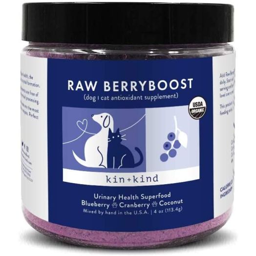 kin+kind Organic Raw BerryBoost Antioxidant Pet Supplement - Urinary Tract Support for Dogs and Cats - Safe, Natural Formula with Blueberry, Cranberry and Coconut - Mixed in The USA