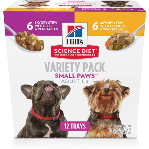Hill's Science Diet Wet Dog Food, Adult, Small Paws for Small Breeds, Savory Stew Chicken and Vegetables, 3.5 oz Trays, 12-Pack