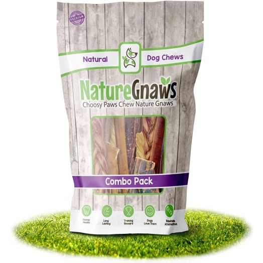 Nature Gnaws Variety Pack - 100% Natural Dog Chew Treats - Combo Pack of Single Ingredient Bully Sticks, Tendons and Jerky Chews for Dogs