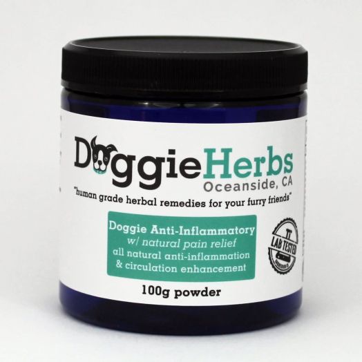 Doggie Herbs Anti-Inflammatory for Dogs w Turmeric (Curcumin) | Human Grade  Dog  Canine Health and Pet Pain Relief, Arthritis Dog Supplements  Powder Container w Herbal Blend  100g
