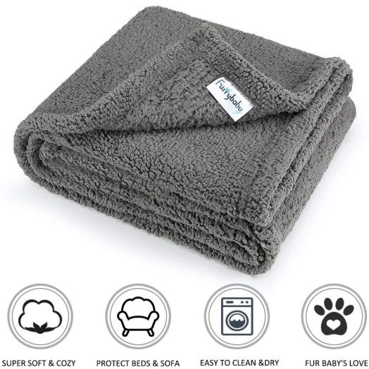 furrybaby Premium Fluffy Fleece Dog Blanket, Soft and Warm Pet Throw for Dogs and Cats (Medium (3240"), Grey Blanket)