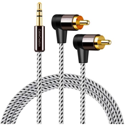 RCA to 3.5MM, CableCreation 3FT 3.5mm to 2RCA Male Stereo Audio Y Splitter Right Angle Cable Compatible with TV,Smartphones, MP3, Tablets, Speakers,Home Theater,24K Gold Plated