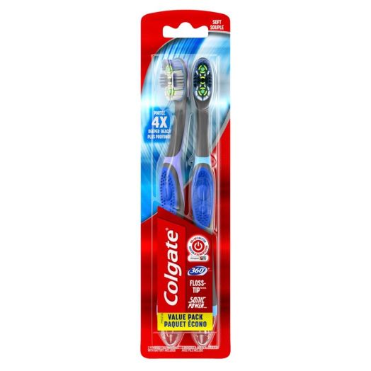 Colgate 360 Total Advanced Floss-Tip Sonic Electric Toothbrush, Soft (2 count)